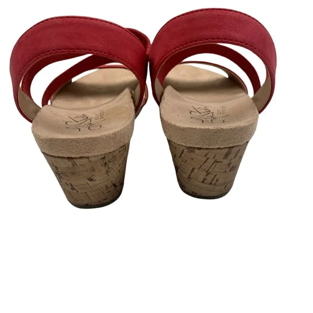 Life Stride Marina Red Strappy Cork Wedge Sandals Women's Size 7W